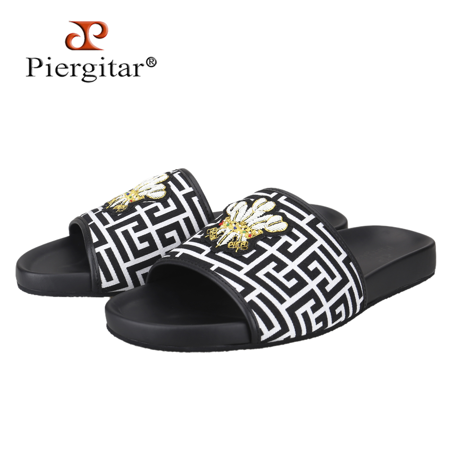 Flip Flop Leather Men - Летние мужские шлепанцы Piergitar с черно-белым