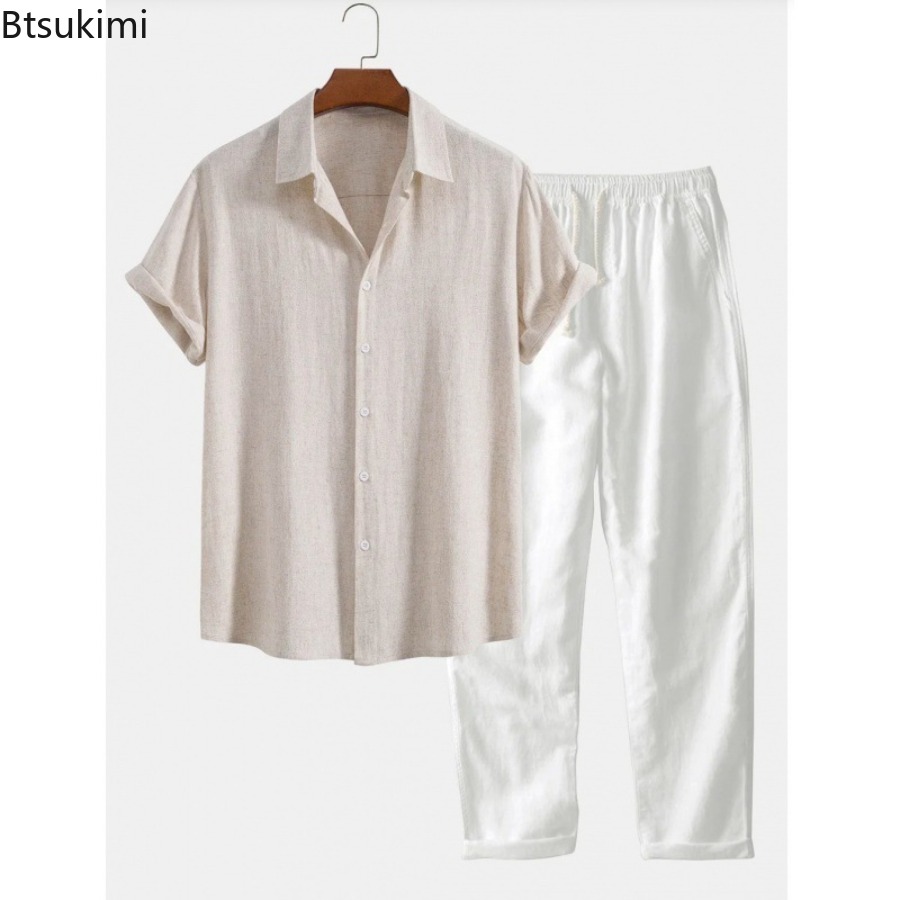 Мужской модный однотонный пляж – обзор и цена Linen Shirt Breathable