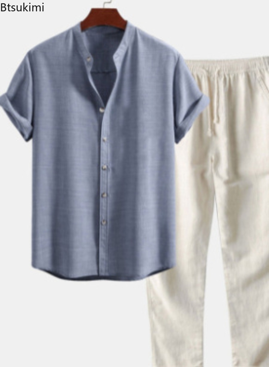 Мужской модный однотонный пляж – обзор и цена Linen Shirt Breathable